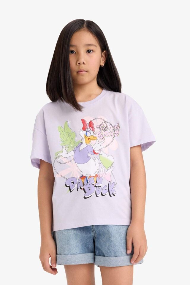 Kız Çocuk Disney Mickey Mouse &Friends Relax Fit Bisiklet Yaka Kısa Kollu Tişört