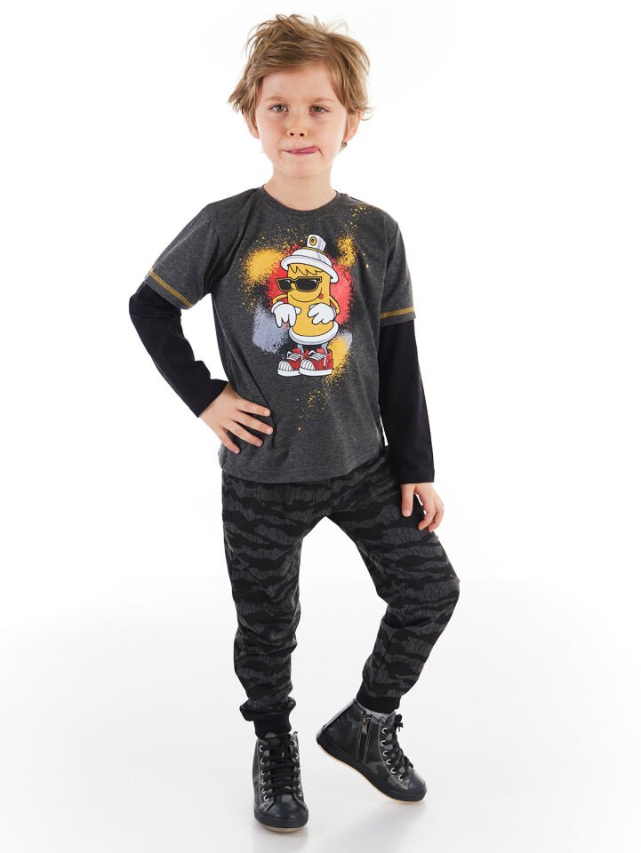 Spray Kamuflaj Erkek Çocuk T-shirt Pantolon Takım