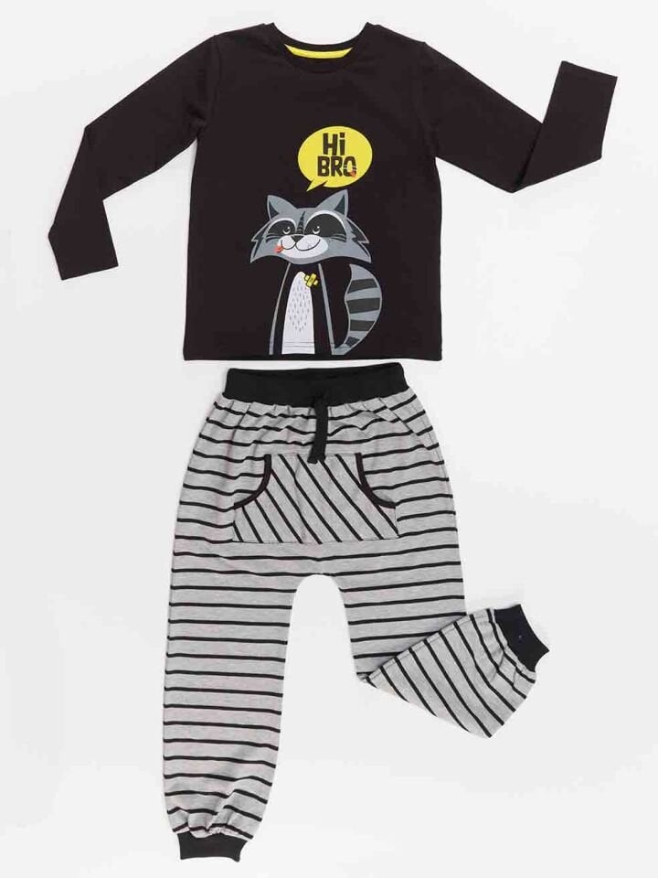Rakun Erkek Çocuk T-shirt Pantolon Takım 7 Y - Siyah, Gri