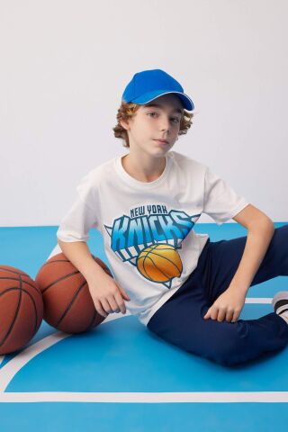 Erkek Çocuk NBA New York Knicks Oversize Geniş Kalıp Bisiklet Yaka Kısa Kollu Tişört