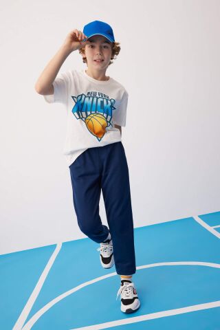 Erkek Çocuk NBA New York Knicks Oversize Geniş Kalıp Bisiklet Yaka Kısa Kollu Tişört