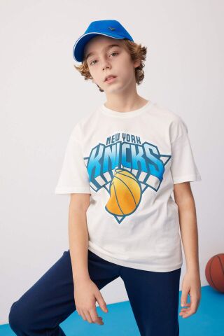 Erkek Çocuk NBA New York Knicks Oversize Geniş Kalıp Bisiklet Yaka Kısa Kollu Tişört