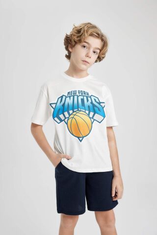 Erkek Çocuk NBA New York Knicks Oversize Geniş Kalıp Bisiklet Yaka Kısa Kollu Tişört