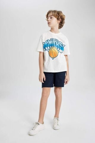 Erkek Çocuk NBA New York Knicks Oversize Geniş Kalıp Bisiklet Yaka Kısa Kollu Tişört