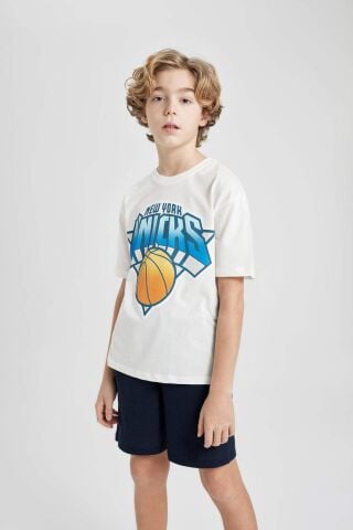 Erkek Çocuk NBA New York Knicks Oversize Geniş Kalıp Bisiklet Yaka Kısa Kollu Tişört