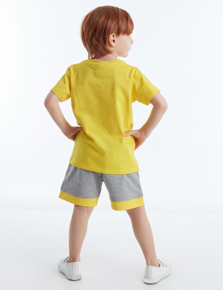 Dişlek Korsan Erkek Çocuk T-shirt Şort Takım 4 Y - Sarı Gri