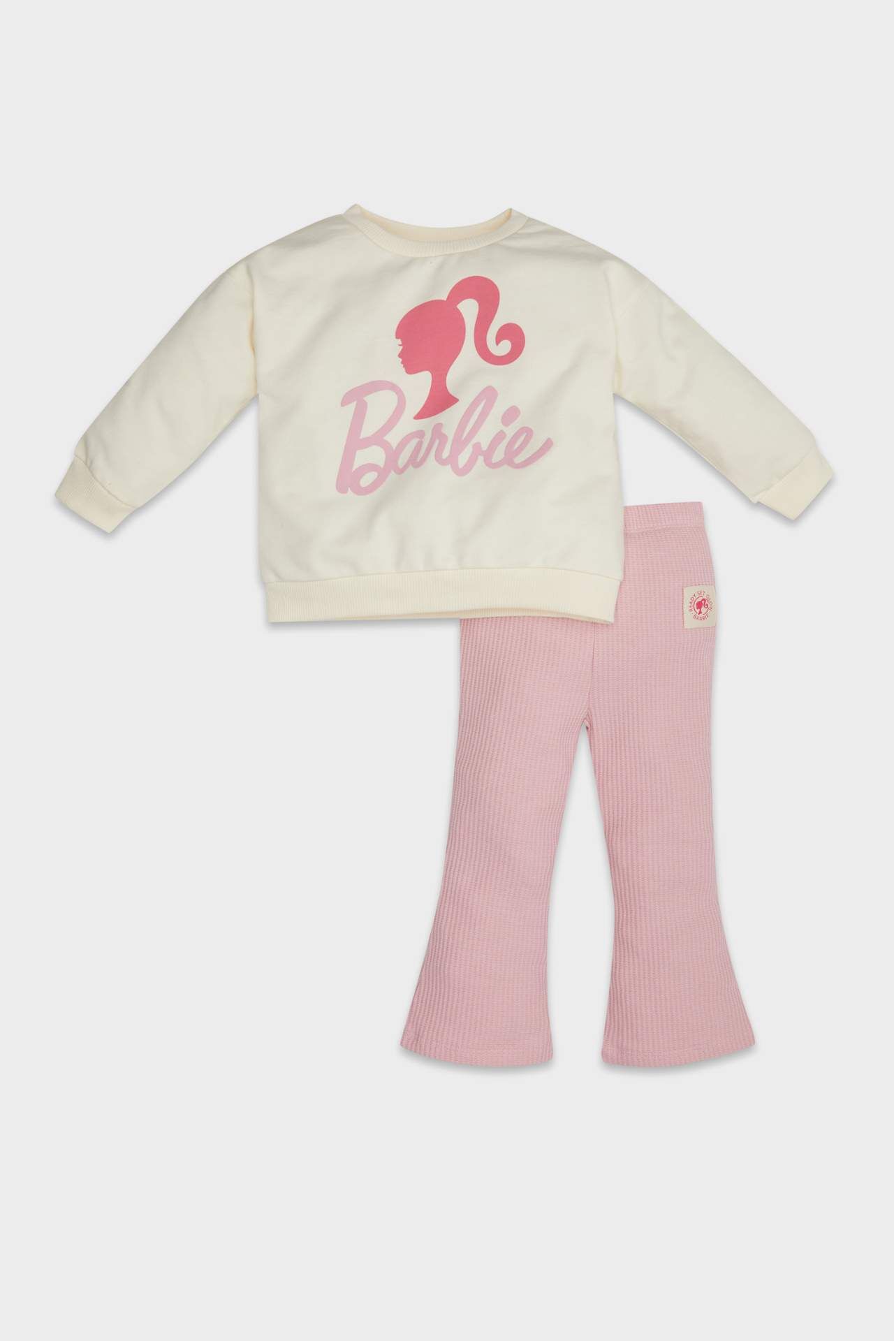 Kız Bebek 2'li Takım Barbie Bisiklet Yaka Sweatshirt Üst Beli Lastikli İspanyol Paça Tayt Alt