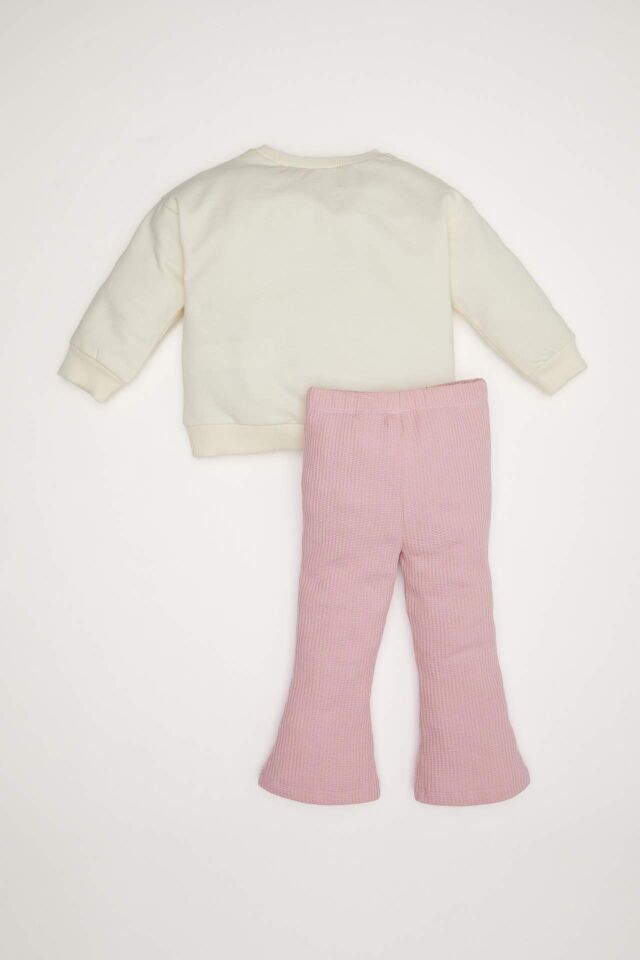 Kız Bebek 2'li Takım Barbie Bisiklet Yaka Sweatshirt Üst Beli Lastikli İspanyol Paça Tayt Alt