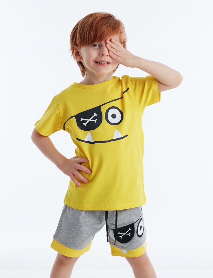 Dişlek Korsan Erkek Çocuk T-shirt Şort Takım 5 Y - Sarı Gri