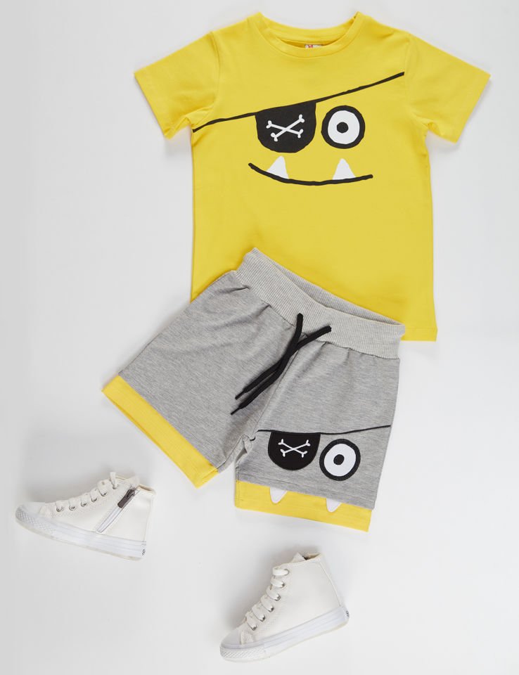 Dişlek Korsan Erkek Çocuk T-shirt Şort Takım 5 Y - Sarı Gri