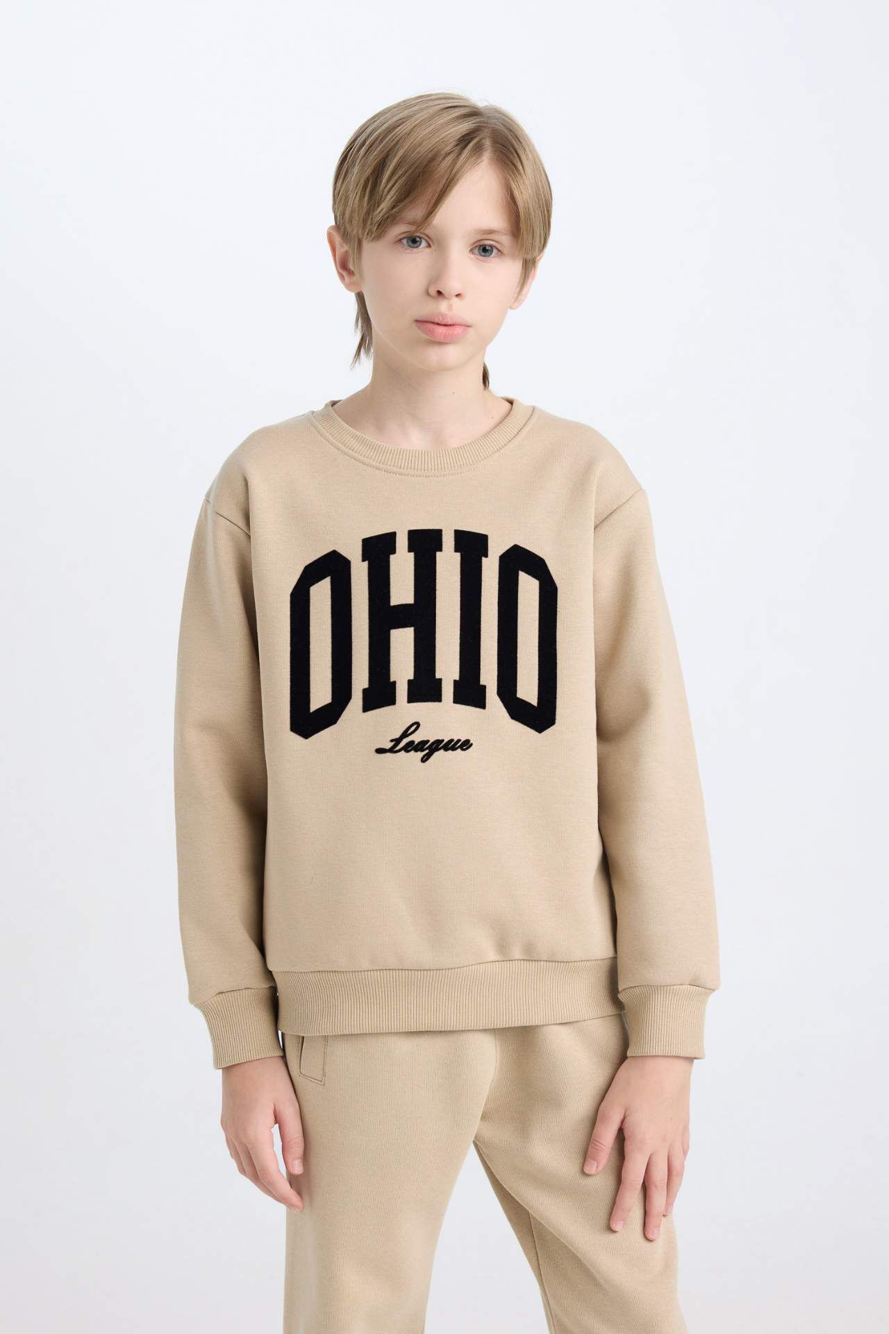 Erkek Çocuk Bisiklet Yaka Baskılı Kalın Sweatshirt