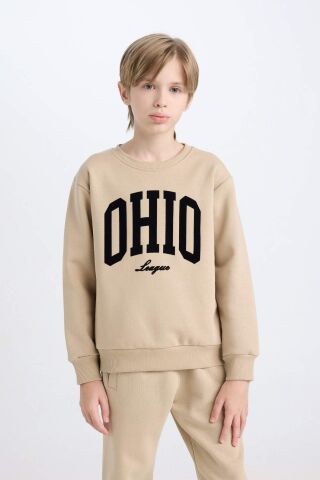 Erkek Çocuk Bisiklet Yaka Baskılı Kalın Sweatshirt