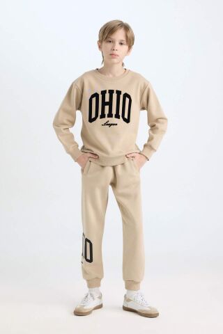Erkek Çocuk Bisiklet Yaka Baskılı Kalın Sweatshirt
