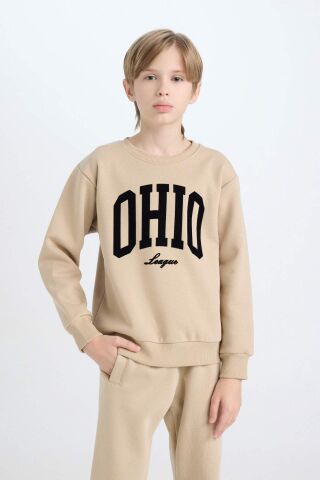 Erkek Çocuk Bisiklet Yaka Baskılı Kalın Sweatshirt