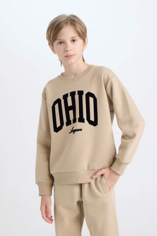 Erkek Çocuk Bisiklet Yaka Baskılı Kalın Sweatshirt