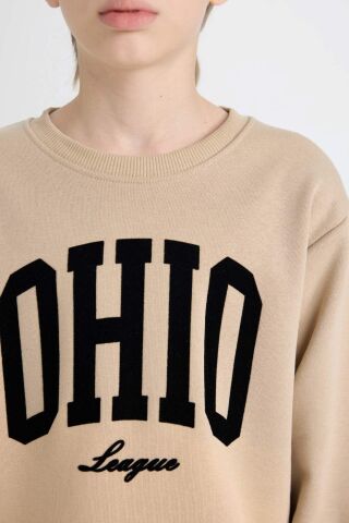 Erkek Çocuk Bisiklet Yaka Baskılı Kalın Sweatshirt