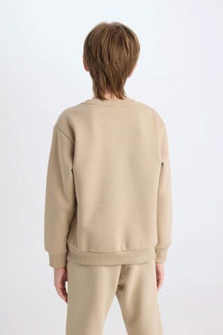 Erkek Çocuk Bisiklet Yaka Baskılı Kalın Sweatshirt