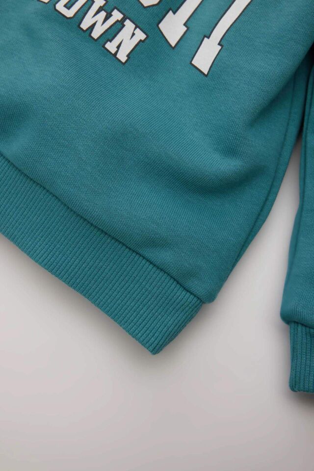 Erkek Bebek 2'li Takım Bisiklet Yaka Baskılı Sweatshirt Beli Lastikli Eşofman Altı