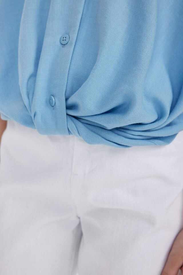 Kız Çocuk Cropped Fit Pamuklu Kısa Kollu Gömlek