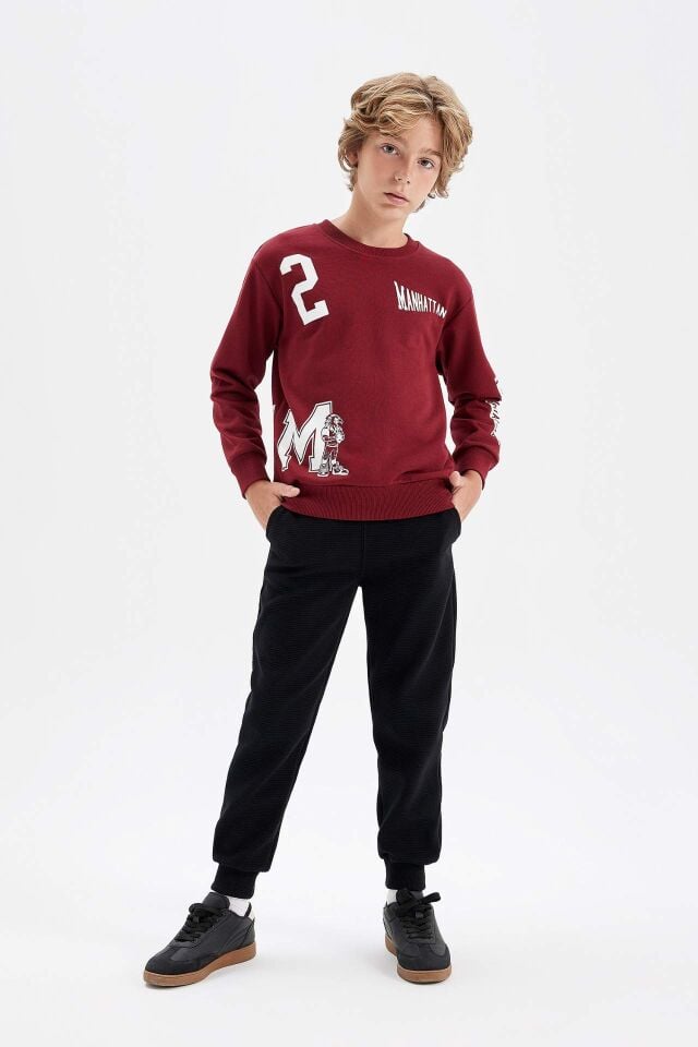 Erkek Çocuk 2'li Takım Bisiklet Yaka Baskılı Sweatshirt Beli Lastikli Jogger Eşofman Altı