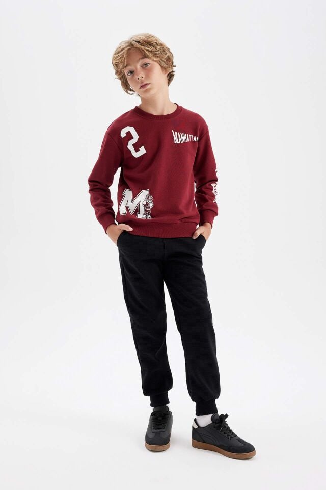 Erkek Çocuk 2'li Takım Bisiklet Yaka Baskılı Sweatshirt Beli Lastikli Jogger Eşofman Altı