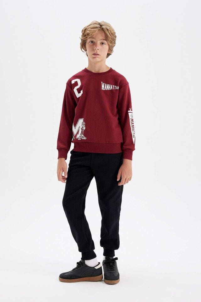 Erkek Çocuk 2'li Takım Bisiklet Yaka Baskılı Sweatshirt Beli Lastikli Jogger Eşofman Altı