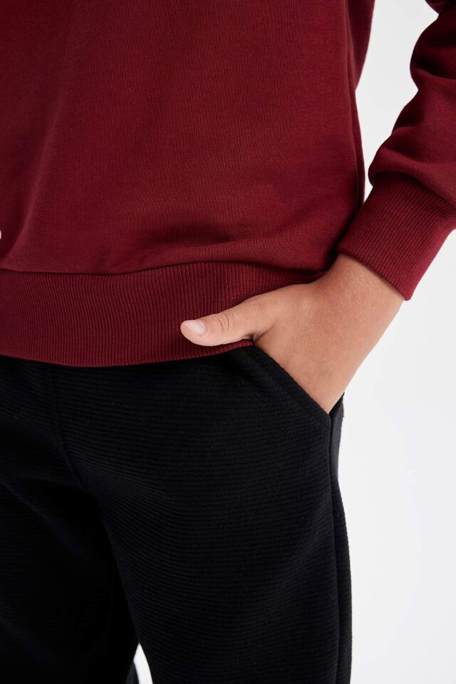 Erkek Çocuk 2'li Takım Bisiklet Yaka Baskılı Sweatshirt Beli Lastikli Jogger Eşofman Altı