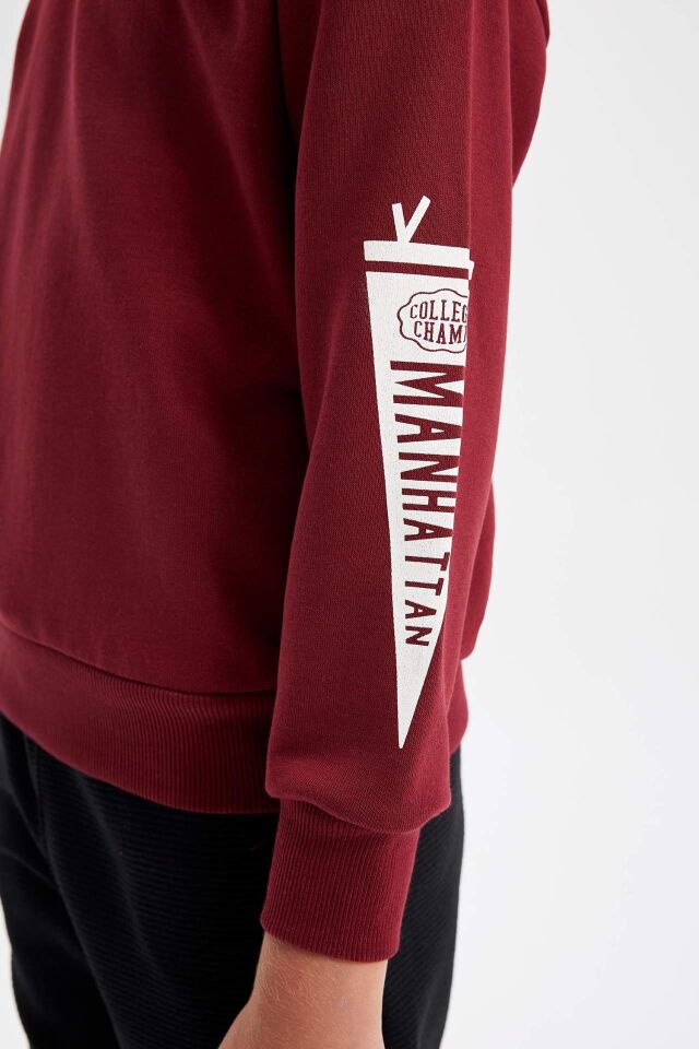 Erkek Çocuk 2'li Takım Bisiklet Yaka Baskılı Sweatshirt Beli Lastikli Jogger Eşofman Altı