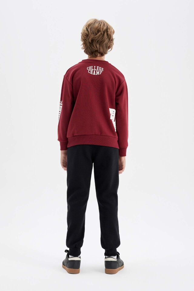 Erkek Çocuk 2'li Takım Bisiklet Yaka Baskılı Sweatshirt Beli Lastikli Jogger Eşofman Altı