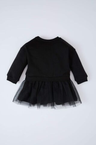 Kız Bebek Baskılı Uzun Kollu Tütü Etekli Sweatshirt Elbise