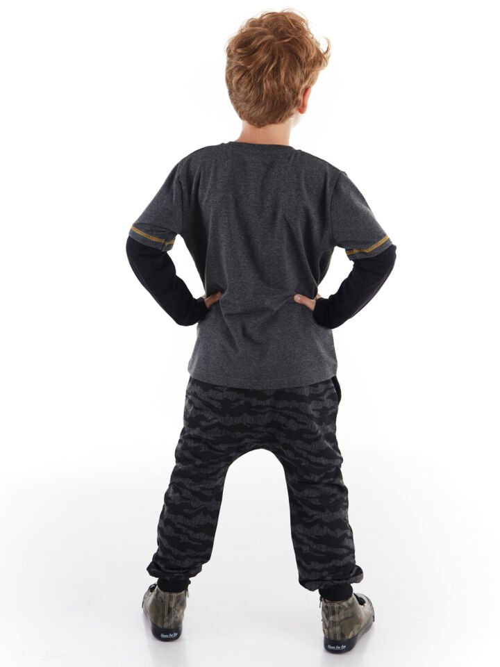 Spray Kamuflaj Erkek Çocuk T-shirt Pantolon Takım 8 Y - Siyah, Gri