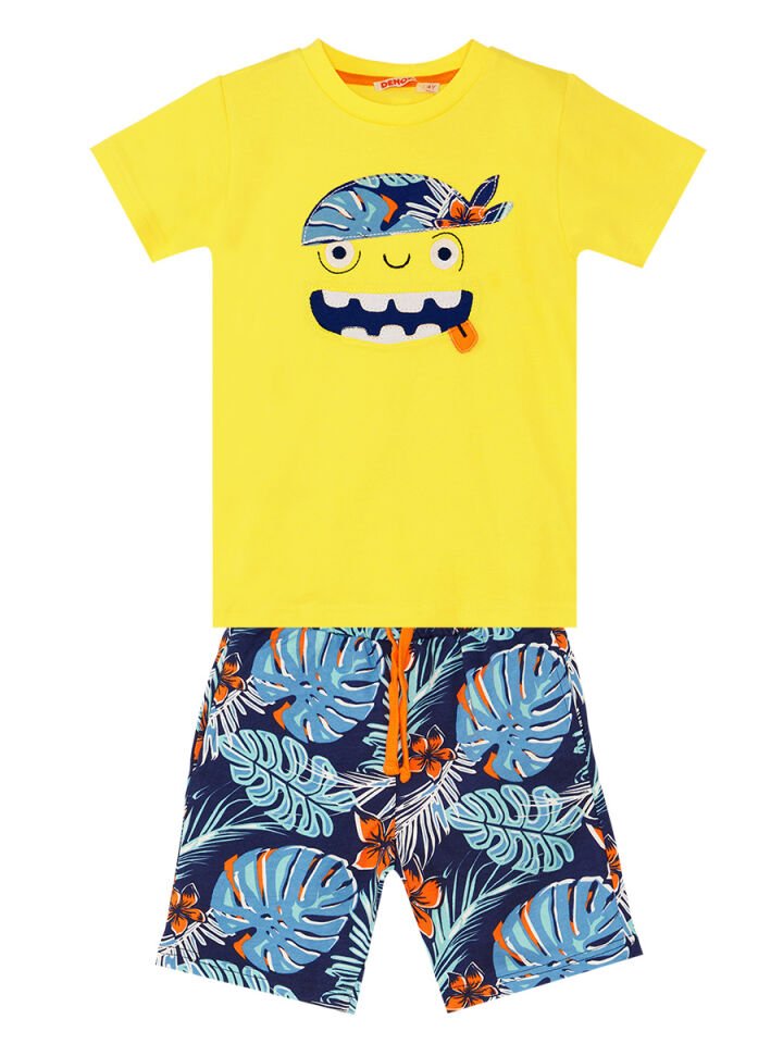 Hawai Korsan Erkek Çocuk T-shirt Şort Takım 5 Y - Sarı, Lacivert