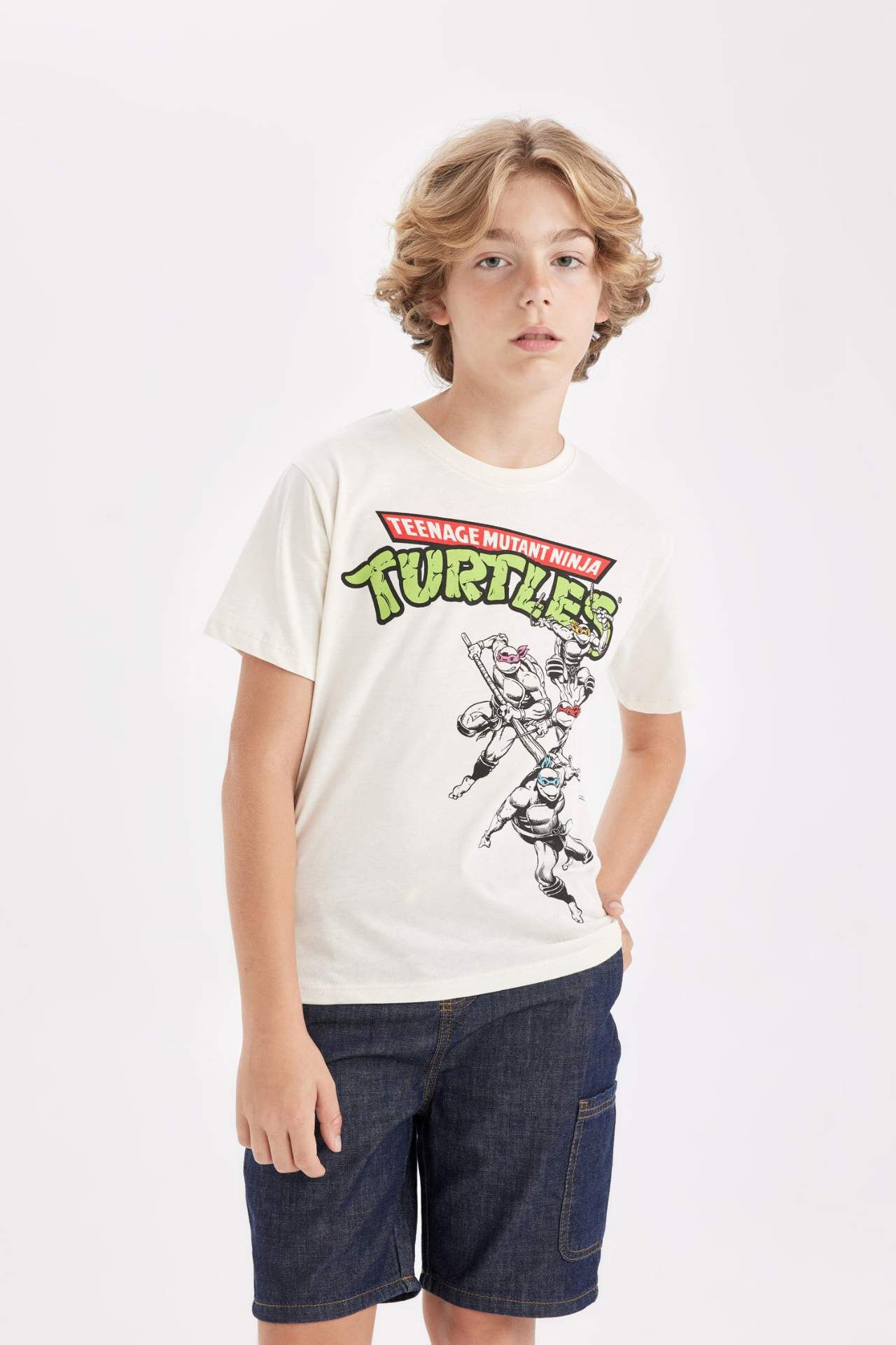 Erkek Çocuk Ninja Turtles-Retro Bisiklet Yaka Kısa Kollu Tişört