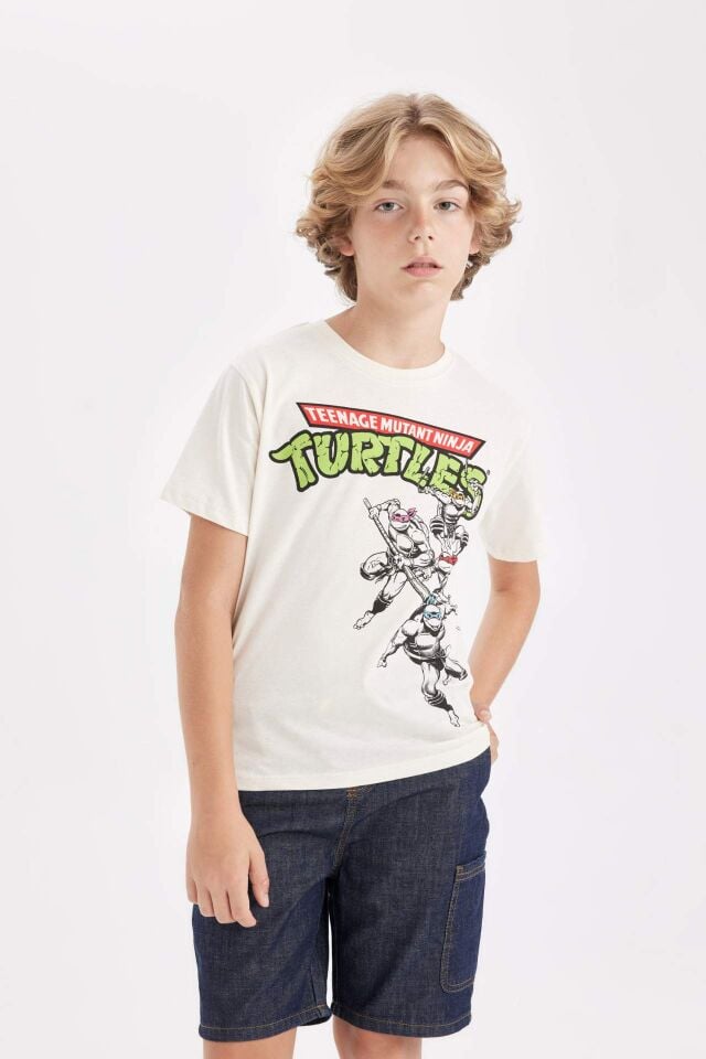 Erkek Çocuk Ninja Turtles-Retro Bisiklet Yaka Kısa Kollu Tişört