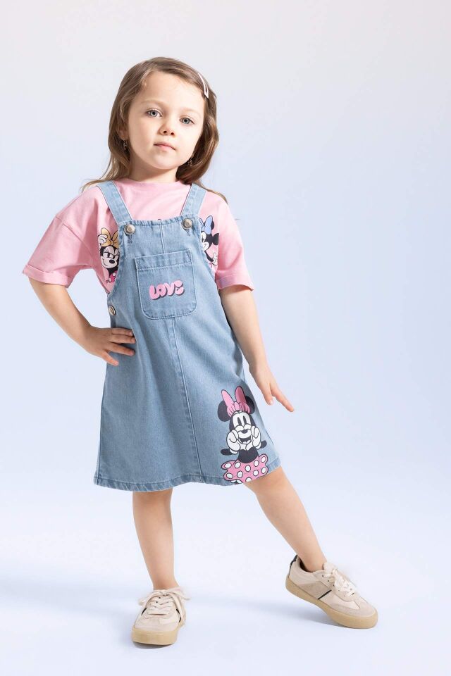 Kız Bebek Disney Mickey & Minnie Askılı Jean Elbise