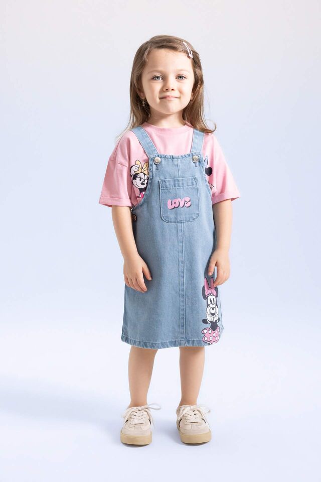 Kız Bebek Disney Mickey & Minnie Askılı Jean Elbise