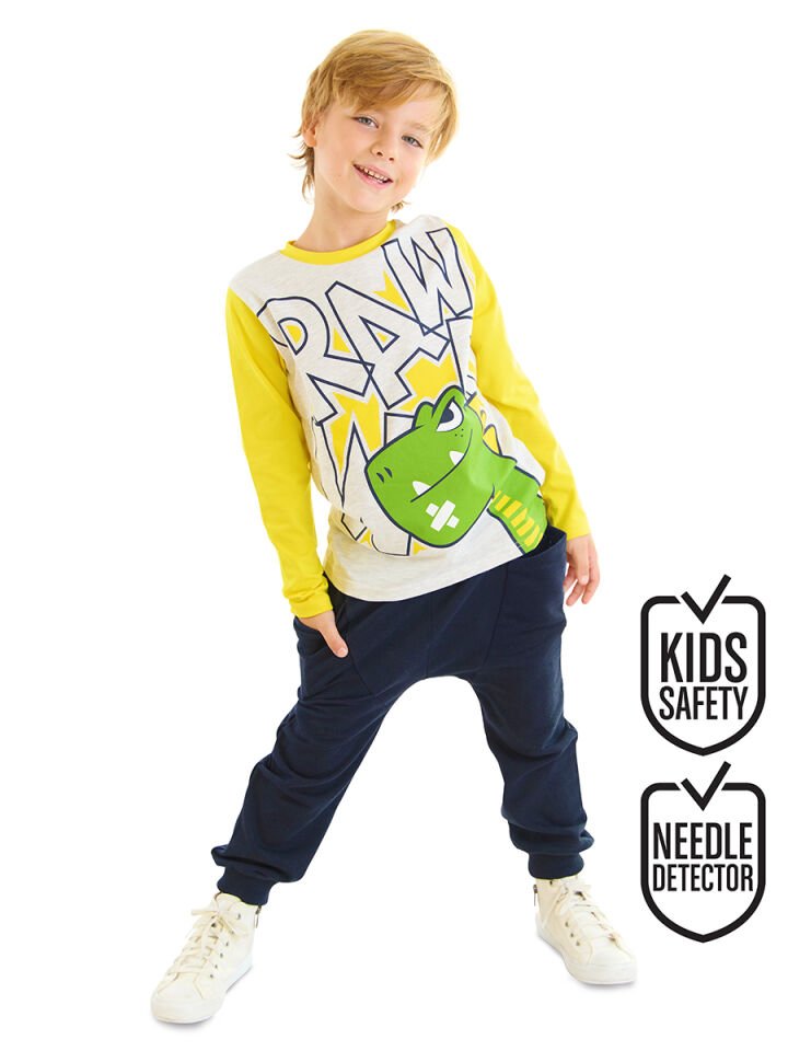 Rawr Dino Erkek Çocuk T-shirt Pantolon Takım 6 Y - Lacivert, Sarı, Krem