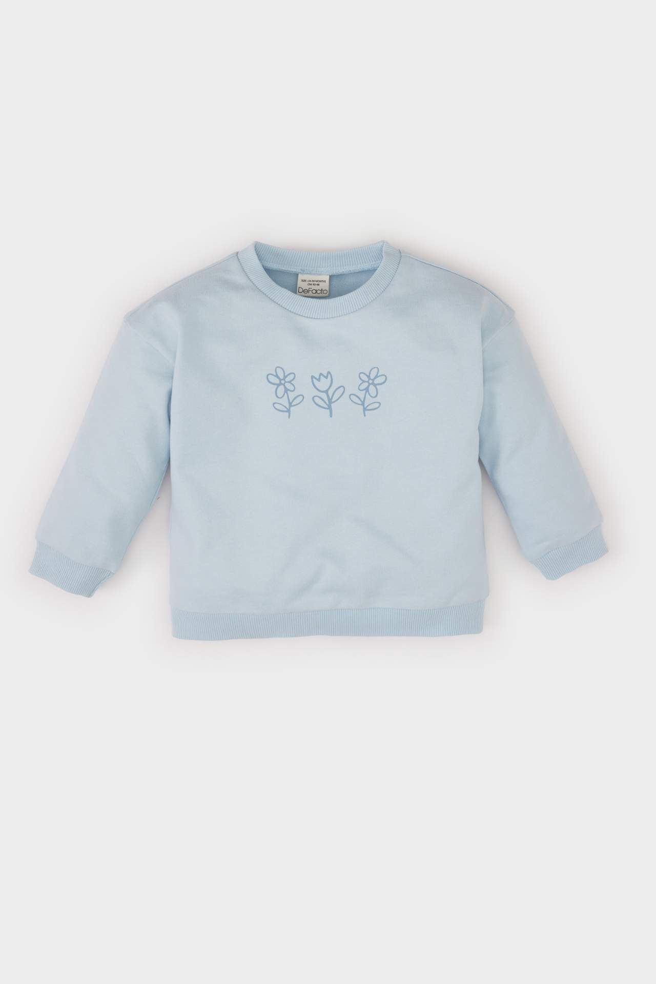 Kız Bebek Bisiklet Yaka Çiçekli Sweatshirt