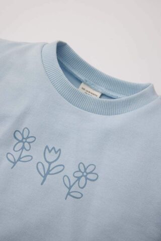 Kız Bebek Bisiklet Yaka Çiçekli Sweatshirt
