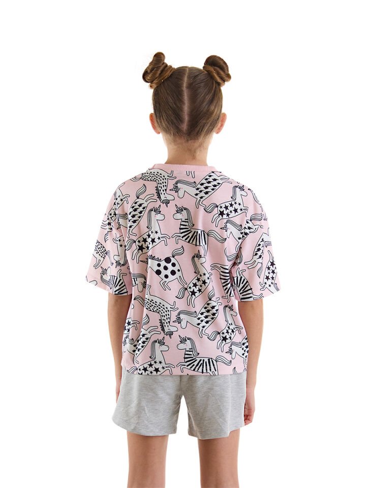 Unicorn Gang Kız Çocuk T-Shirt Şort Takım 10 Y - Pembe, Antrasit