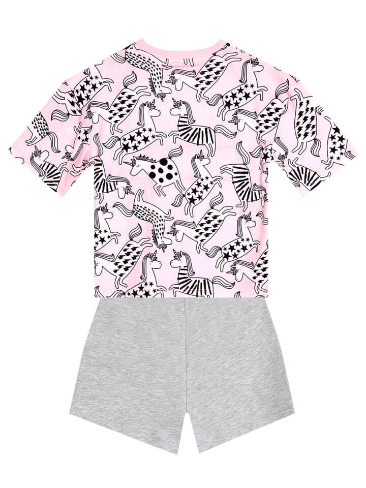 Unicorn Gang Kız Çocuk T-Shirt Şort Takım 10 Y - Pembe, Antrasit