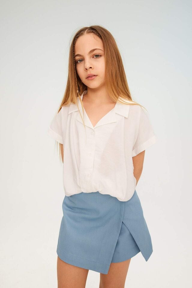 Kız Çocuk Cropped Fit Kısa Kollu Gömlek