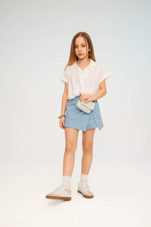 Kız Çocuk Cropped Fit Kısa Kollu Gömlek