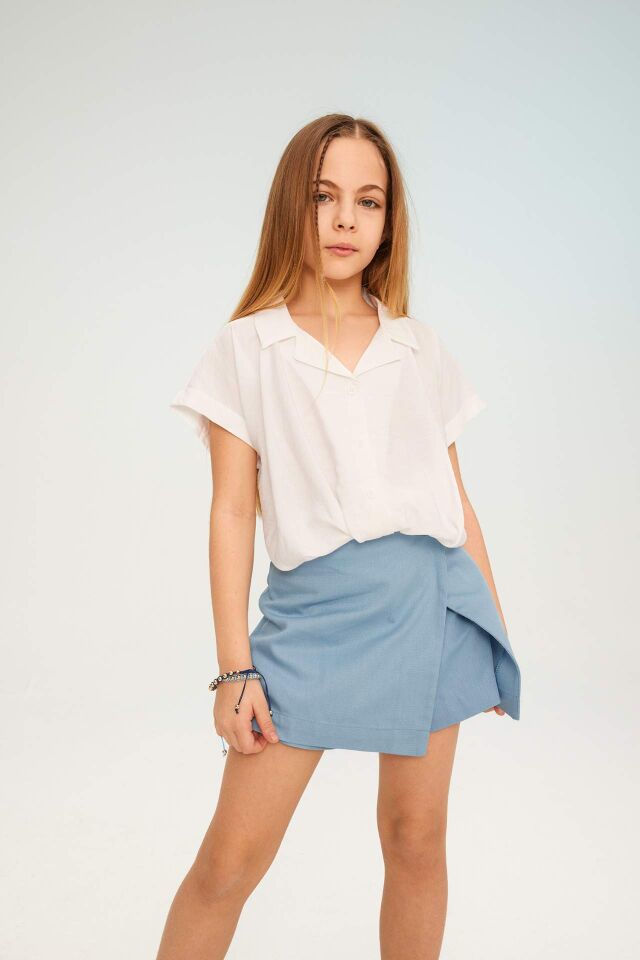 Kız Çocuk Cropped Fit Kısa Kollu Gömlek