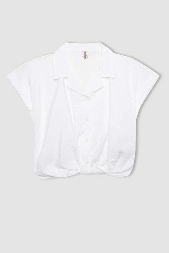 Kız Çocuk Cropped Fit Kısa Kollu Gömlek