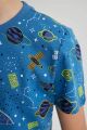 Erkek Çocuk Pijama Takımı Bisiklet Yaka Desenli Kısa Kollu Üst Uzun Alt