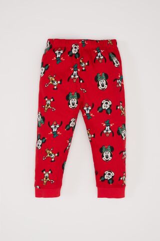 Kız Bebek Disney Mickey & Minnie Yılbaşı Temalı Pijama Takımı Bisiklet Yaka Uzun Kollu Üst Beli Lastikli Alt