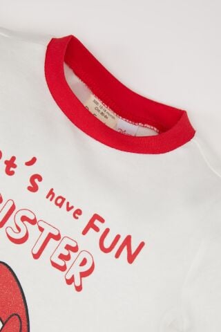 Kız Bebek Disney Mickey & Minnie Yılbaşı Temalı Pijama Takımı Bisiklet Yaka Uzun Kollu Üst Beli Lastikli Alt