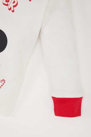Kız Bebek Disney Mickey & Minnie Yılbaşı Temalı Pijama Takımı Bisiklet Yaka Uzun Kollu Üst Beli Lastikli Alt