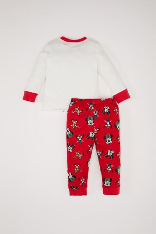 Kız Bebek Disney Mickey & Minnie Yılbaşı Temalı Pijama Takımı Bisiklet Yaka Uzun Kollu Üst Beli Lastikli Alt